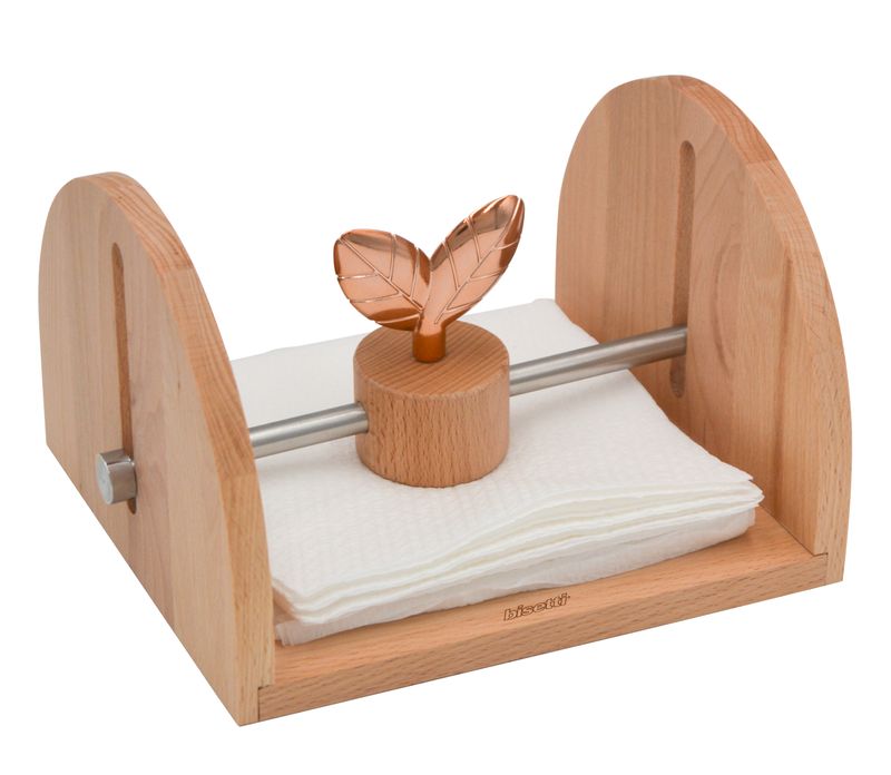 &quot;PRINTEMPS D&#39;OR&quot; PAPER TOWEL HOLDER IN NATURAL BEECH 20x18x12 CM