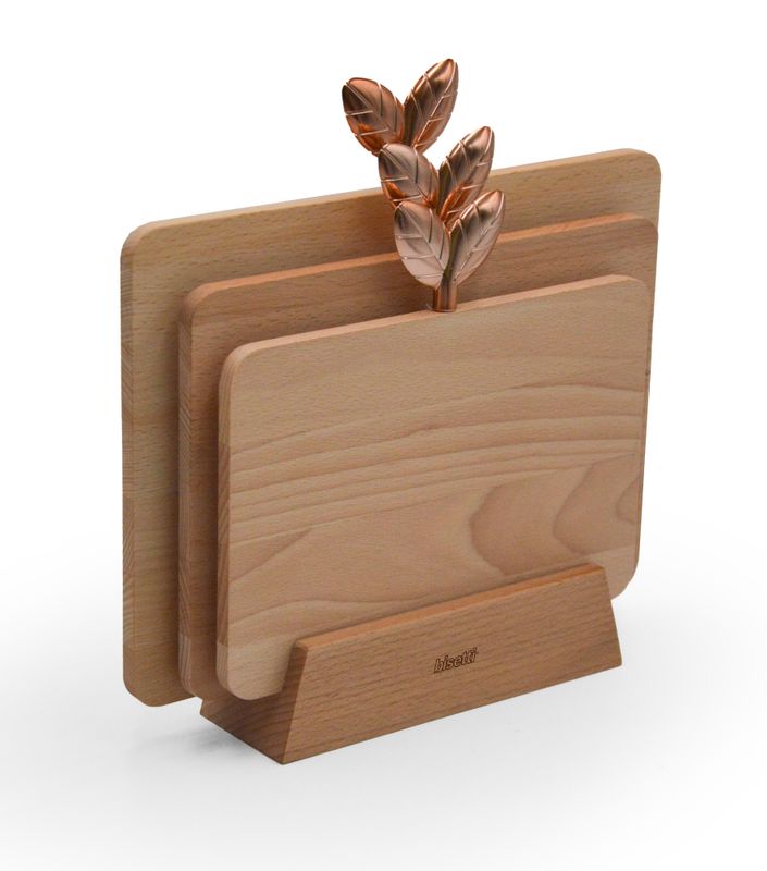 “PRINTEMPS D&#39;OR” SET 3 NATURAL BEECH CUTTING BOARDS WITH BASE