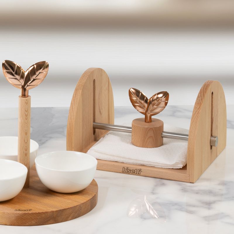 "PRINTEMPS D'OR" PAPER TOWEL HOLDER IN NATURAL BEECH 20x18x12 CM