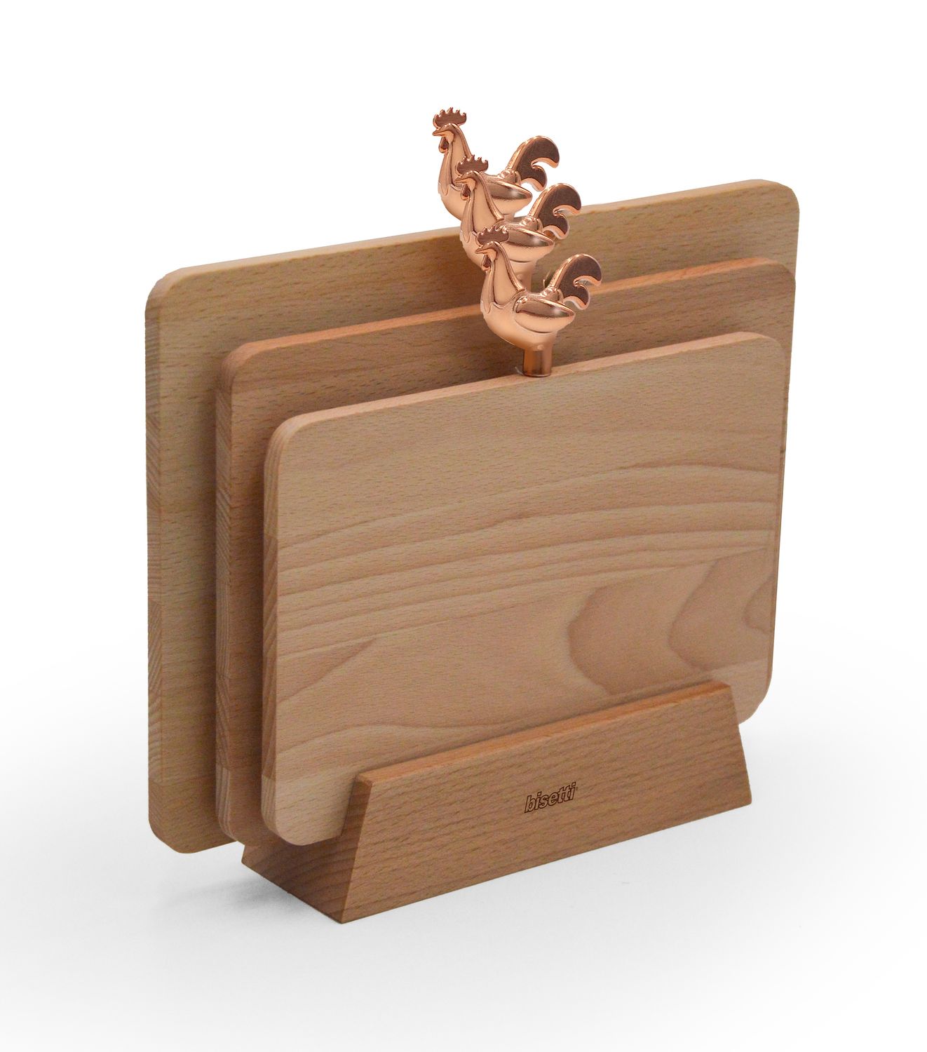 “Cocoricò” Set 3 natural beech cutting boards with base