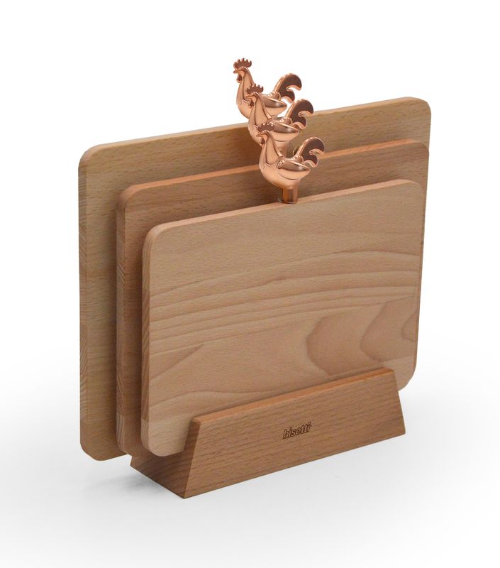 “Cocoricò” Set 3 natural beech cutting boards with base