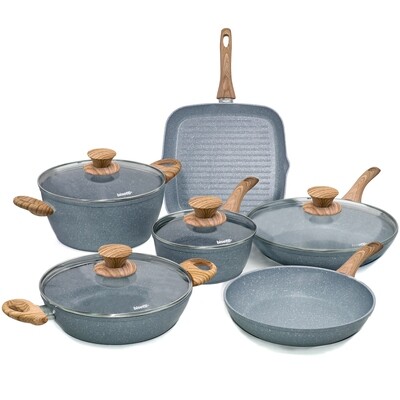 Batteria di pentole 10 pezzi 'Pierre Gourmet' con manici design legno naturale