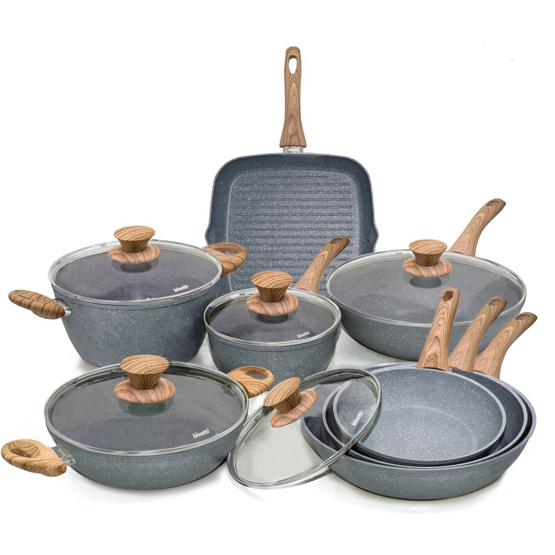 Batteria di pentole 13 pezzi 'Pierre Gourmet' con manici design legno naturale