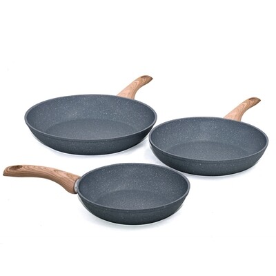 Set 3 padelle 'Pierre Gourmet' con manici design legno naturale