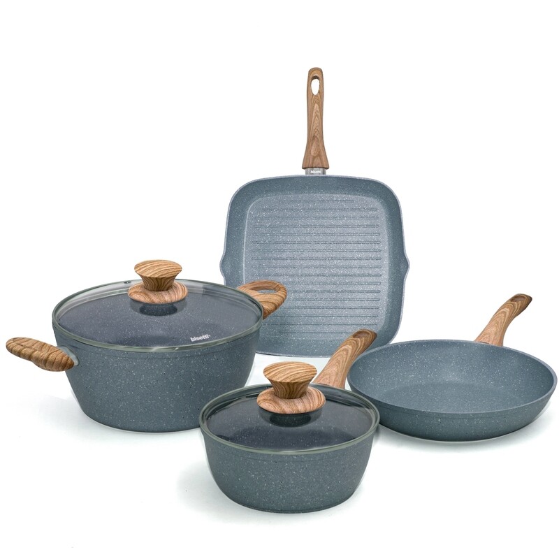 Batteria di pentole 6 pezzi 'Pierre Gourmet' con manici design legno naturale