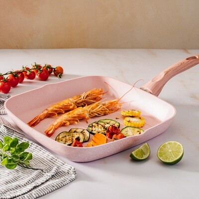Contact Grill 28 x 28 cm pink wood handle 'Stonerose'