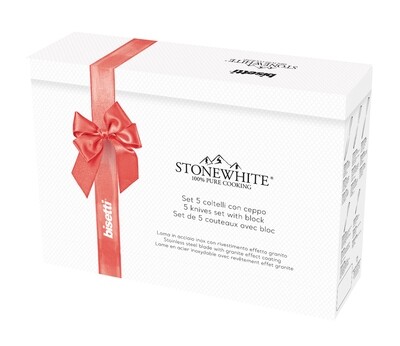 5 knives set 'Stonewhite' with silver colour handles and block