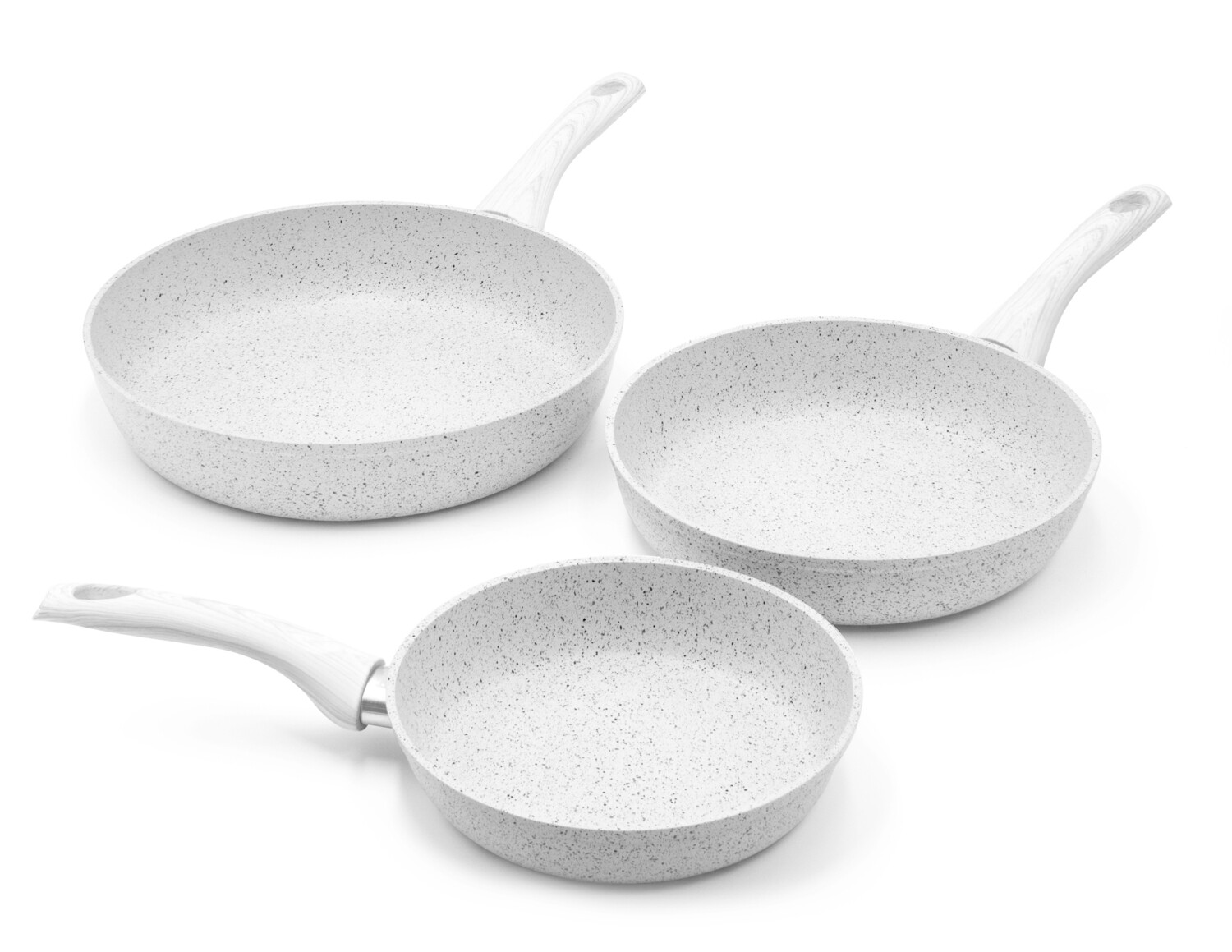 Set 3 padelle 'Stonewhite' con manici design legno bianco