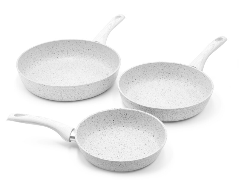 3 pieces cookware set 'Stonewhite' with white wood colour handles