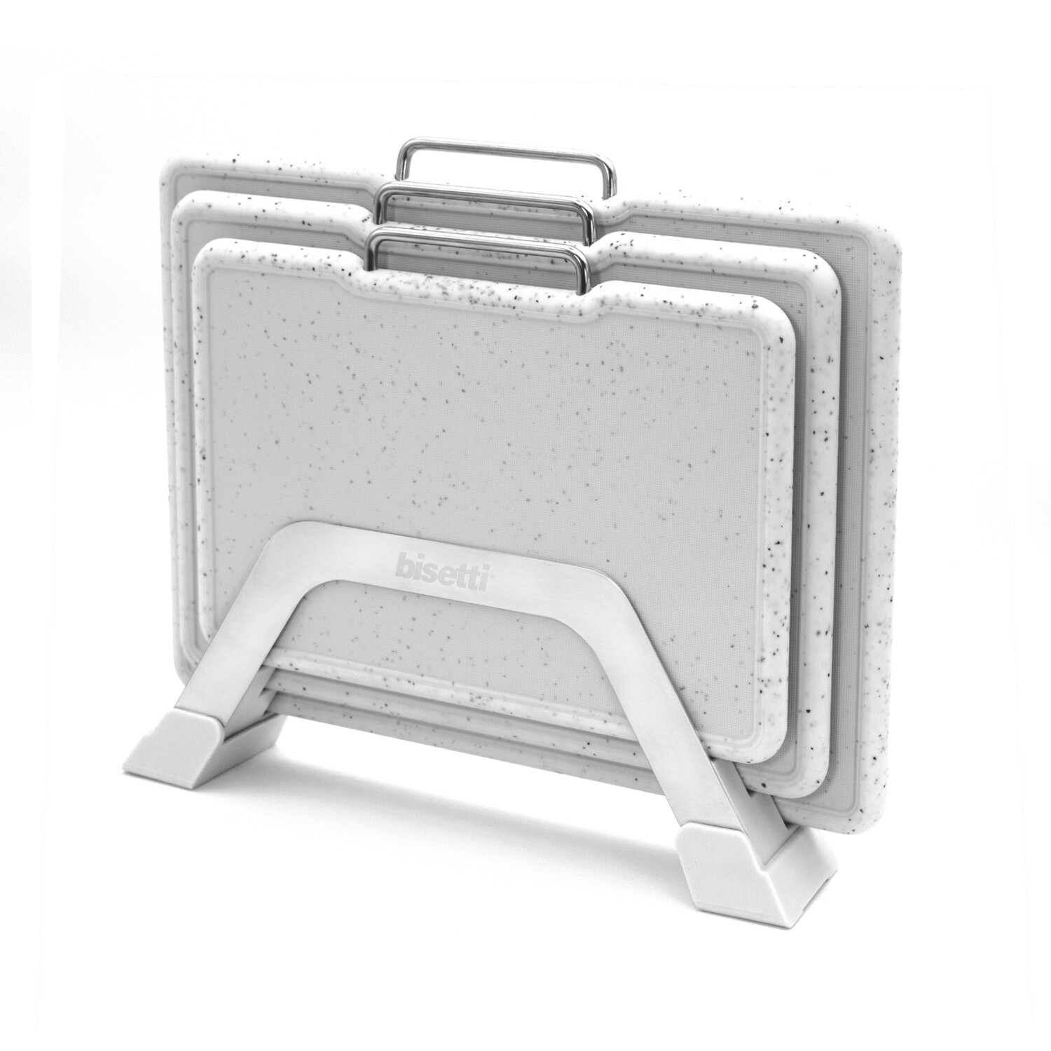 Set de 3 planches à découper  à effet granit avec supports en acier inoxydable "Stonewhite"