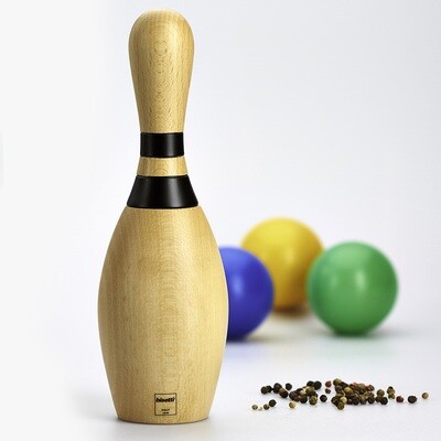 Macina spezie "Birillo" in faggio naturale con righe nere