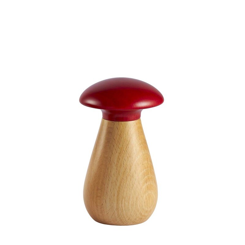 Macina spezie "Mushrooms" in faggio naturale con testa rossa