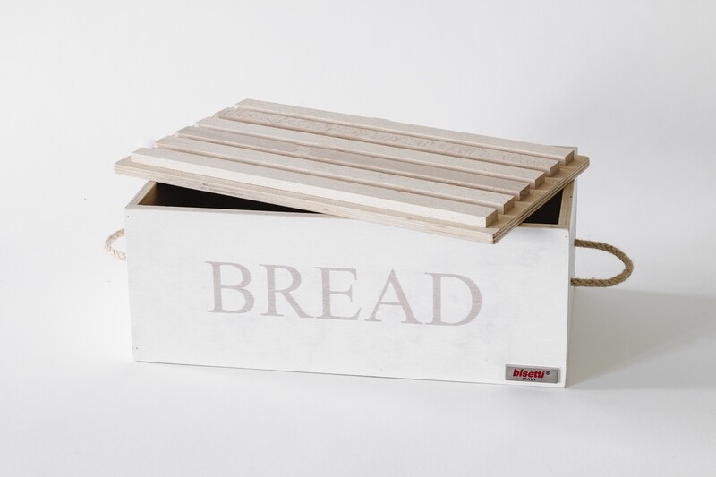 Bread box with beech-wood lid/cutting board "Stonewhite"