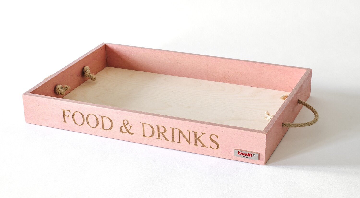 Vassoio rettangolare "Food&Drinks" con manici in corda Stonerose