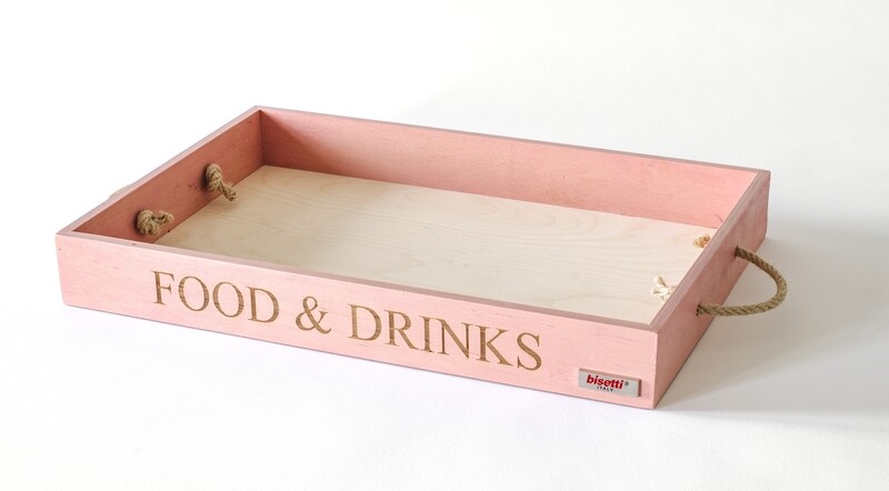 Vassoio rettangolare "Food&amp;Drinks" con manici in corda Stonerose