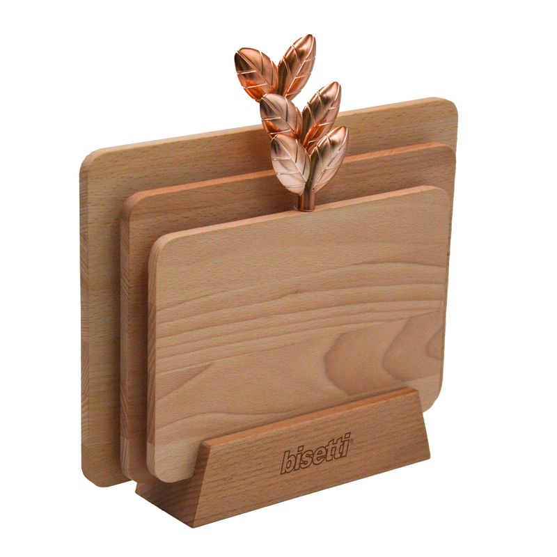 Set 3 natural beech-wood cutting boards with base "Printemps d'or"