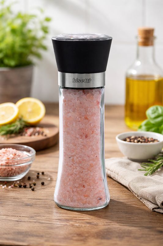 Himalayan Pink Salt Grinder with “Pavia” Glass Jar - 18 cm