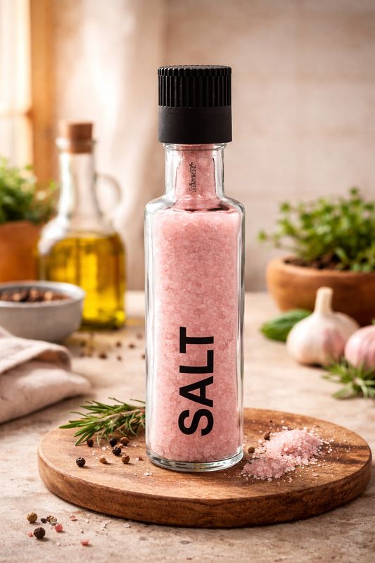 Himalayan Pink Salt Grinder, “Pantelleria” Glass Bottle - 20 cm