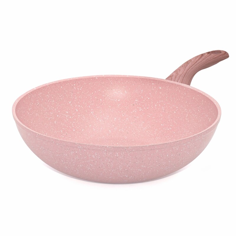 Wok Ø 28 cm 'Stonerose' with pink wood color handle - outlet collection