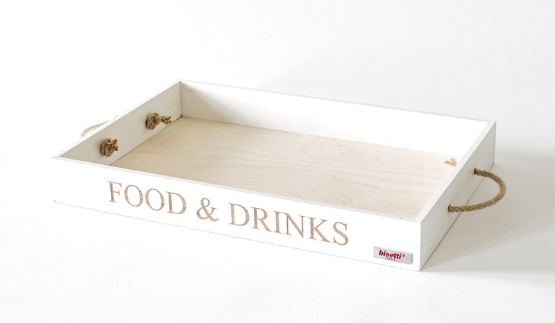 Vassoio rettangolare "Food&amp;Drinks" con manici in corda Stonewhite - outlet collection