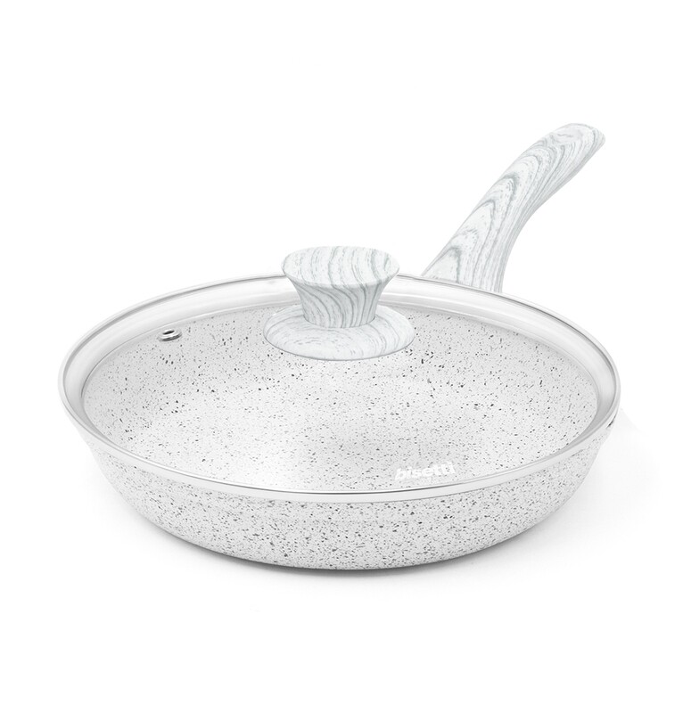 Pan Ø 24 cm 'Stonewhite' with white wood colour handle and lid - outlet collection