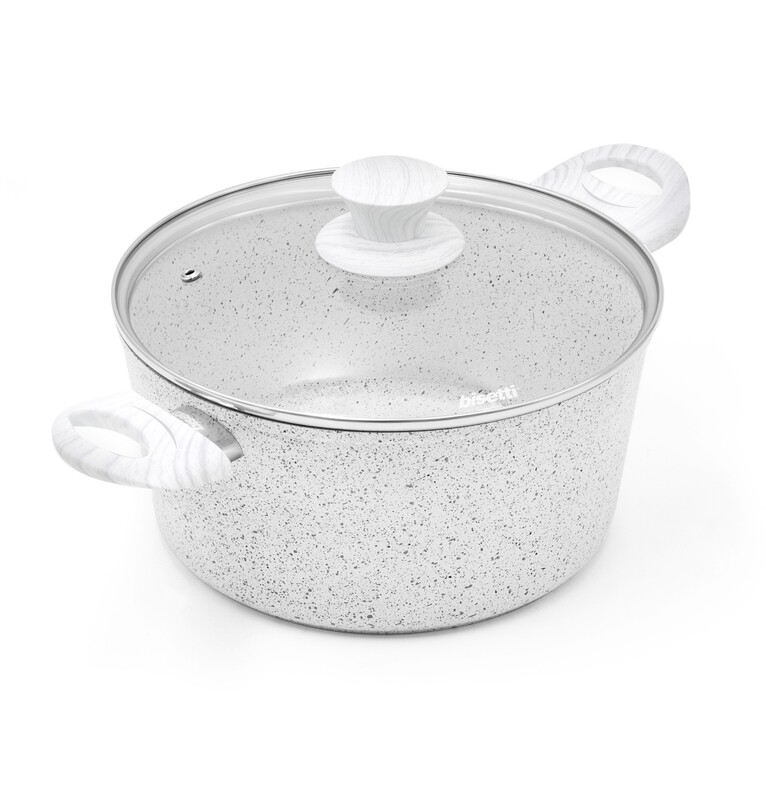 High Casserole Ø 24 cm 'Stonewhite' with white wood handles and lid - outlet collection