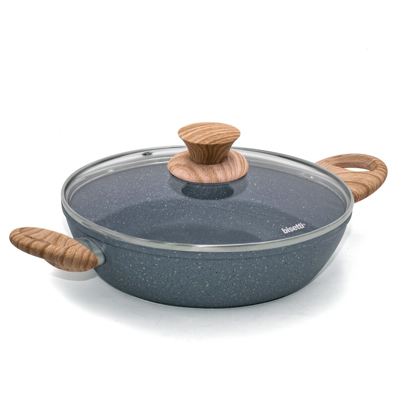 Low casserole Ø 24 cm 'Pierre Gourmet' with wood colour handles and lid - outlet collection