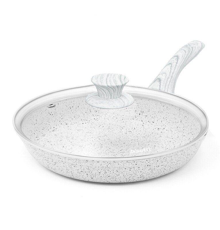 Pan Ø 28 cm 'Stonewhite' with white wood colour handle and lid - outlet collection