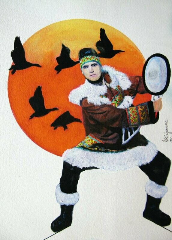 &quot;IGLULIK - INUIT-DRUM DANCE SONGS&quot;, ORIGINAL INGENIOUS CANADIAN PAINTING.
Size: 11” x 14” Watercolor, Acrylic, Ink, Watercolor Paper, Cold Pressed and Acid Free.