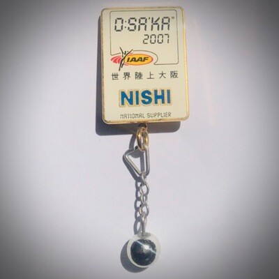 OSAKA 2007 world championships pin badge sponsord with NISHI with a mini Hammer BP036