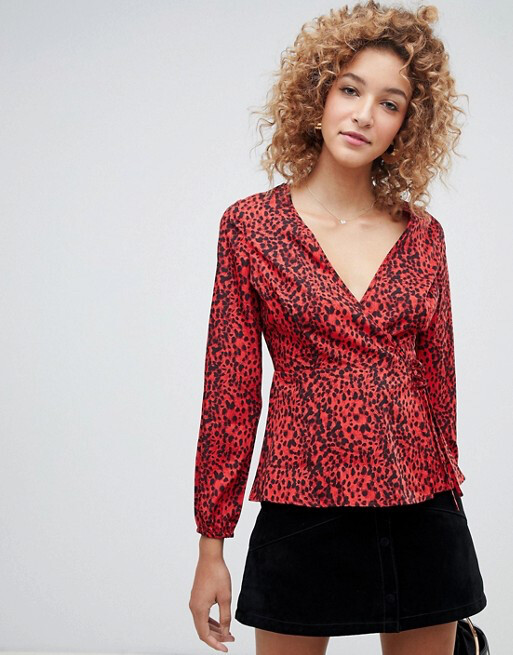 Leopard print wrap blouse