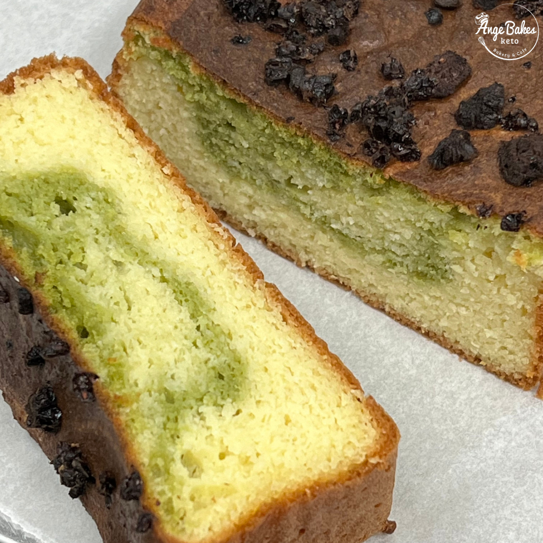 Keto Matcha Swirl Pound Cake