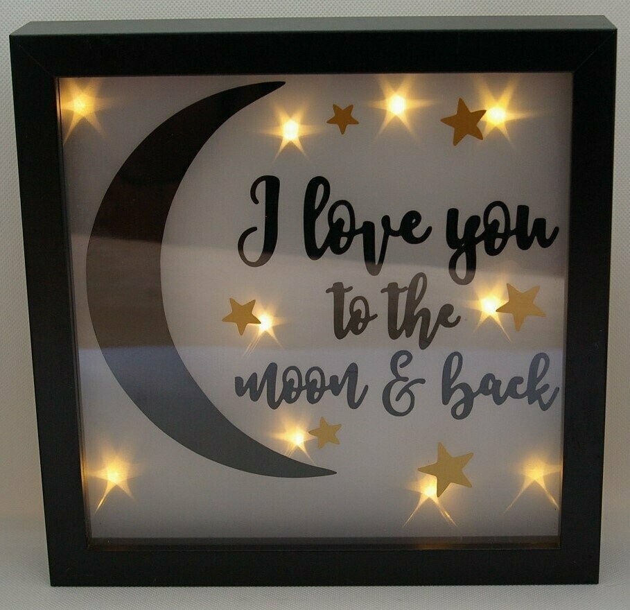 Bild "I Love you to the Moon and back" mit Sterneffekt-LED-Beleuchtung