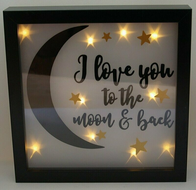 Bild "I Love you to the Moon and back" mit Sterneffekt-LED-Beleuchtung