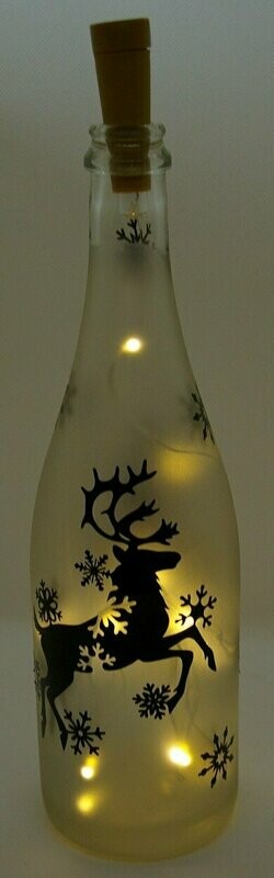 Leuchtflasche mit LED-Lichterkorken "Rentier"