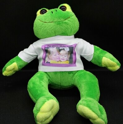 Stofftier Frosch mit Ihrem Foto auf dem Shirt