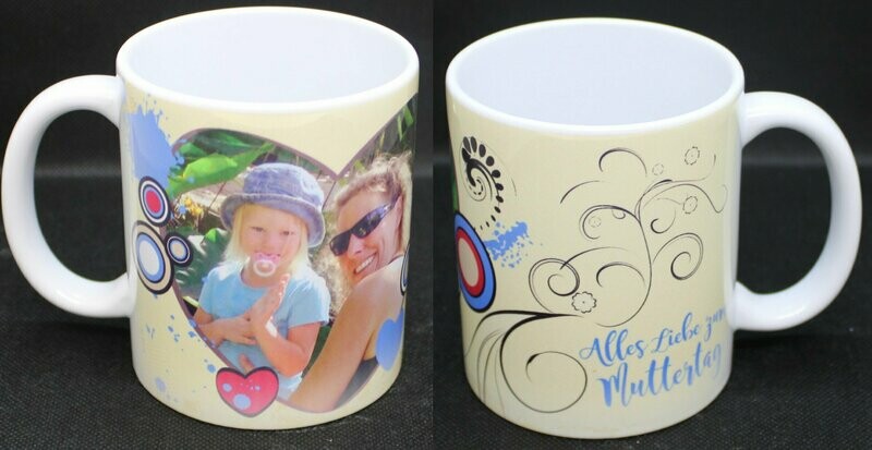 Tasse  zum Muttertag mit Ihrem Wunschfoto - Motiv Hearts