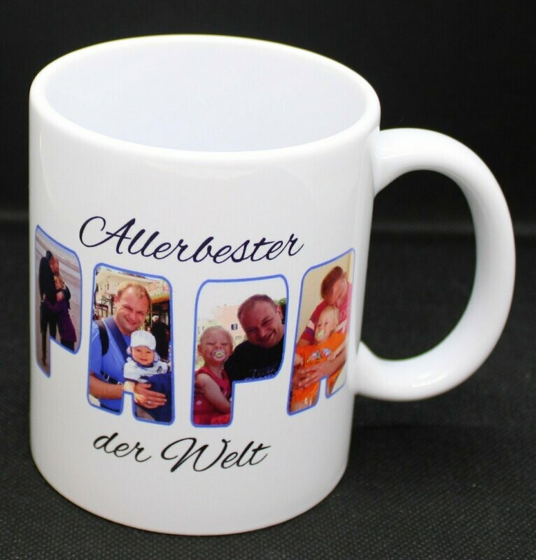 Tasse PAPA - 4 Eurer Wunschfotos, die das Wort PAPA bilden