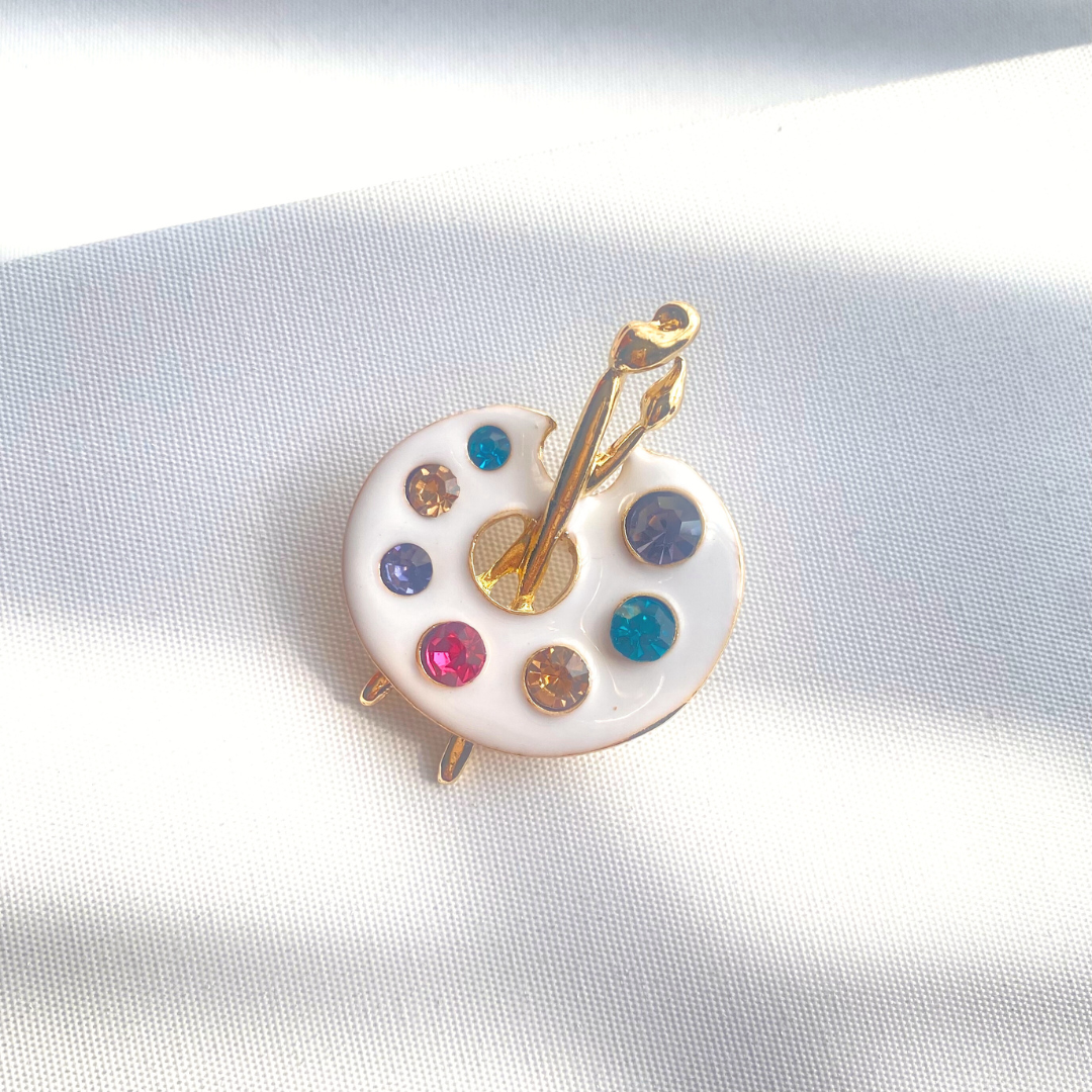 Paint Palette Brooch With Rhinestones