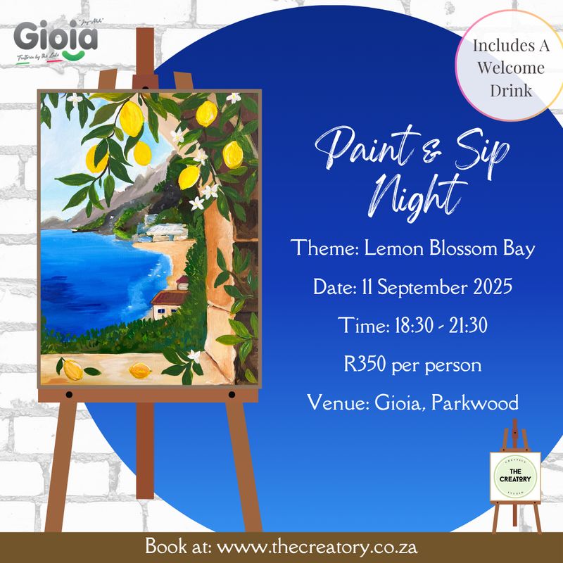 Paint &amp; Sip Night: Lemon Blossom Bay - 11 Sept 2025 - Gioia Trattoria, Parkwood