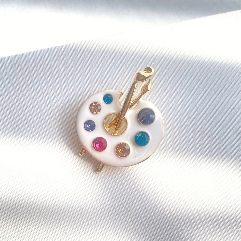 Paint Palette Brooch With Rhinestones