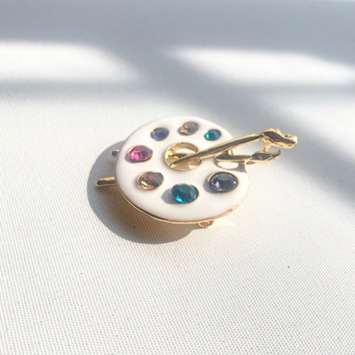 Paint Palette Brooch With Rhinestones