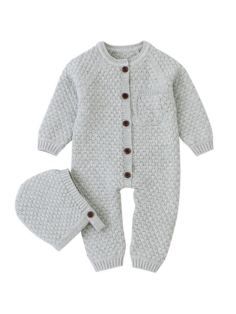 Popcorn Knit Playsuit With Bonnet (grey)