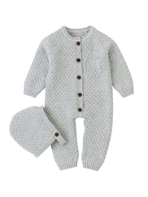 Popcorn Knit Playsuit With Bonnet (grey)