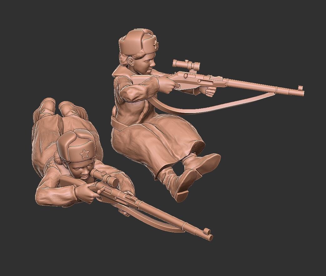 Soviet Winter Snipers - 1/56 Scale