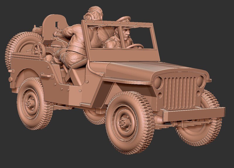 Soviet Willy's Jeep with Mounted Maxim Gun - 1/48 Scale