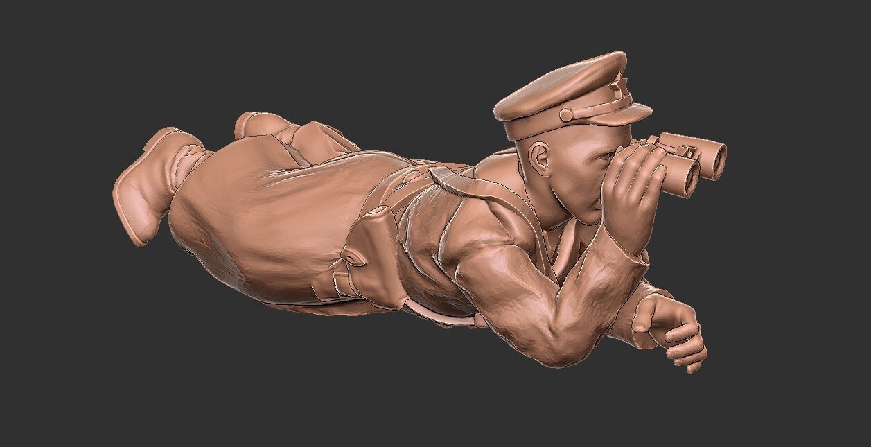 Soviet Winter Officer Prone - 1/56 Scale