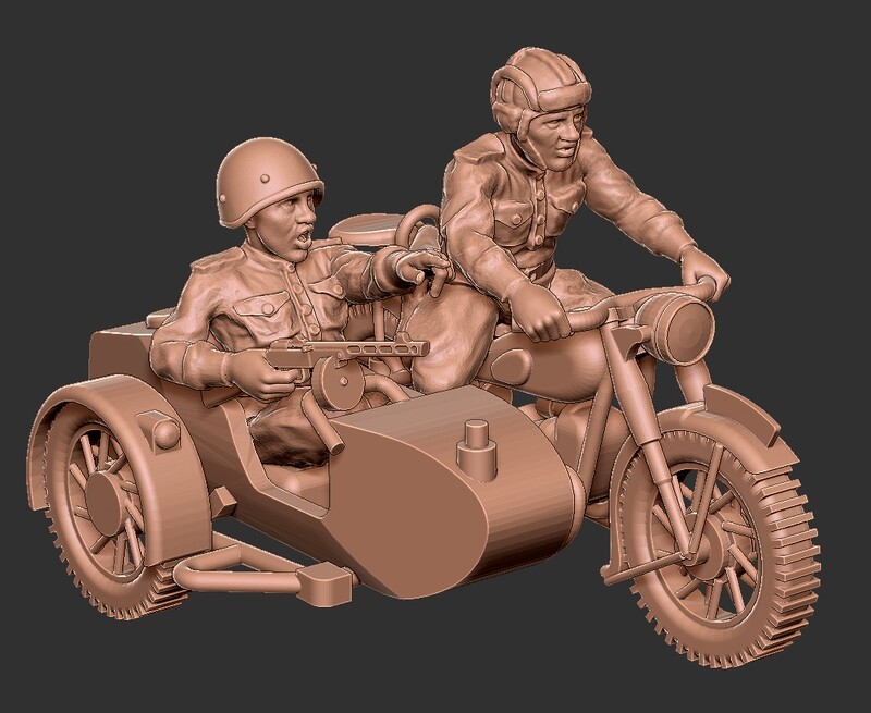 Soviet Motorbike with Sidecar - 1/48 Scale