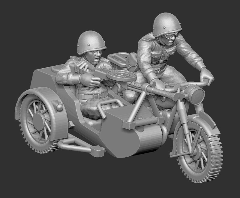 Soviet Motorbike with Degtyaryov Sidecar - 1/48 Scale