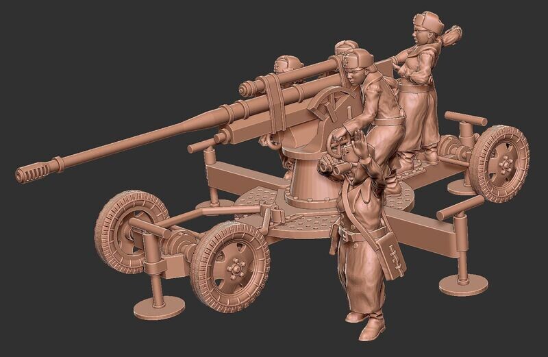 Soviet Winter 52-K Anti Aircraft Gun with Crew - 1/56 Scale